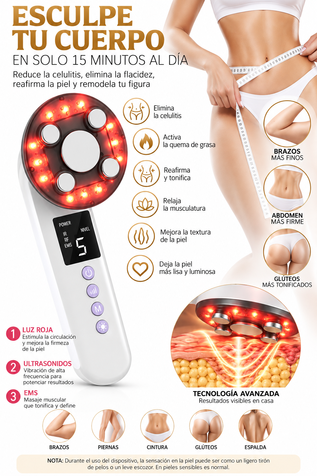 Drakefor DKF-1080 | Cuidado Corporal con Ultrasonidos, EMS y LED