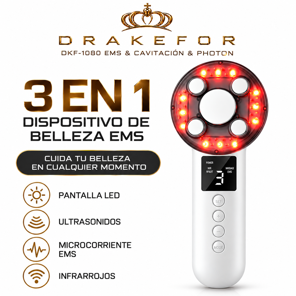 Drakefor DKF-1080 | Cuidado Corporal con Ultrasonidos, EMS y LED