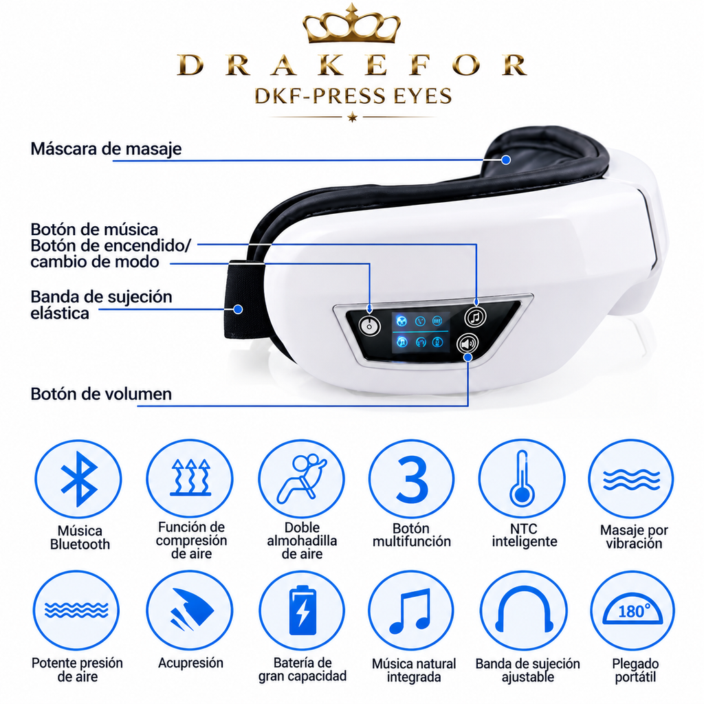 DKF-MASK PRESS IA relaxation glasses for facial-eye pressotherapy, Bluetooth music and Drakefor heat