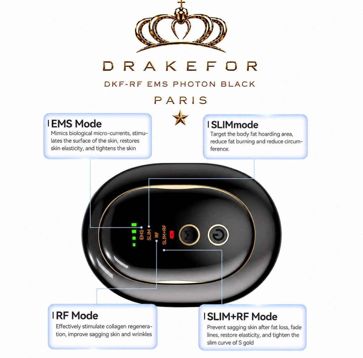 Dispositivo de modelado y reductor de grasa DKF-RF EMS Photon Black Paris