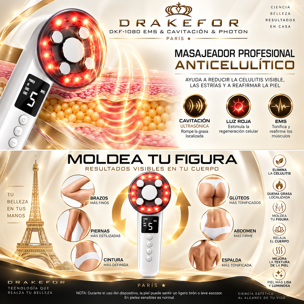 Drakefor DKF-1080 | Cuidado Corporal con Ultrasonidos, EMS y LED