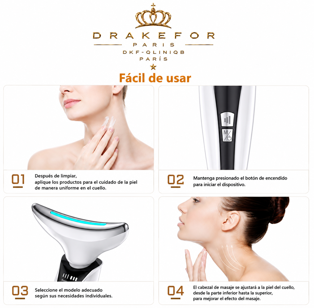 Lote 3 pz Drakefor DKF-QLINIQ B | Tensor y Reestructurador de Cuello con EMS e Iones