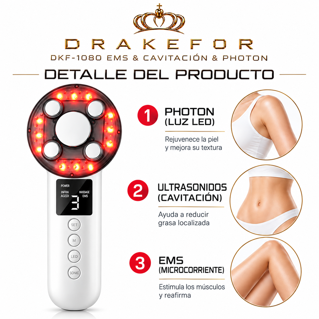 Drakefor DKF-1080 | Cuidado Corporal con Ultrasonidos, EMS y LED