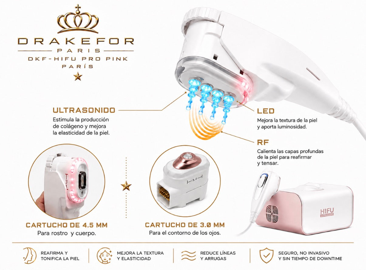 Máquina Profesional de Rejuvenecimiento Facial HIFU Drakefor DKF-HIFU SEMI PRO PINK
