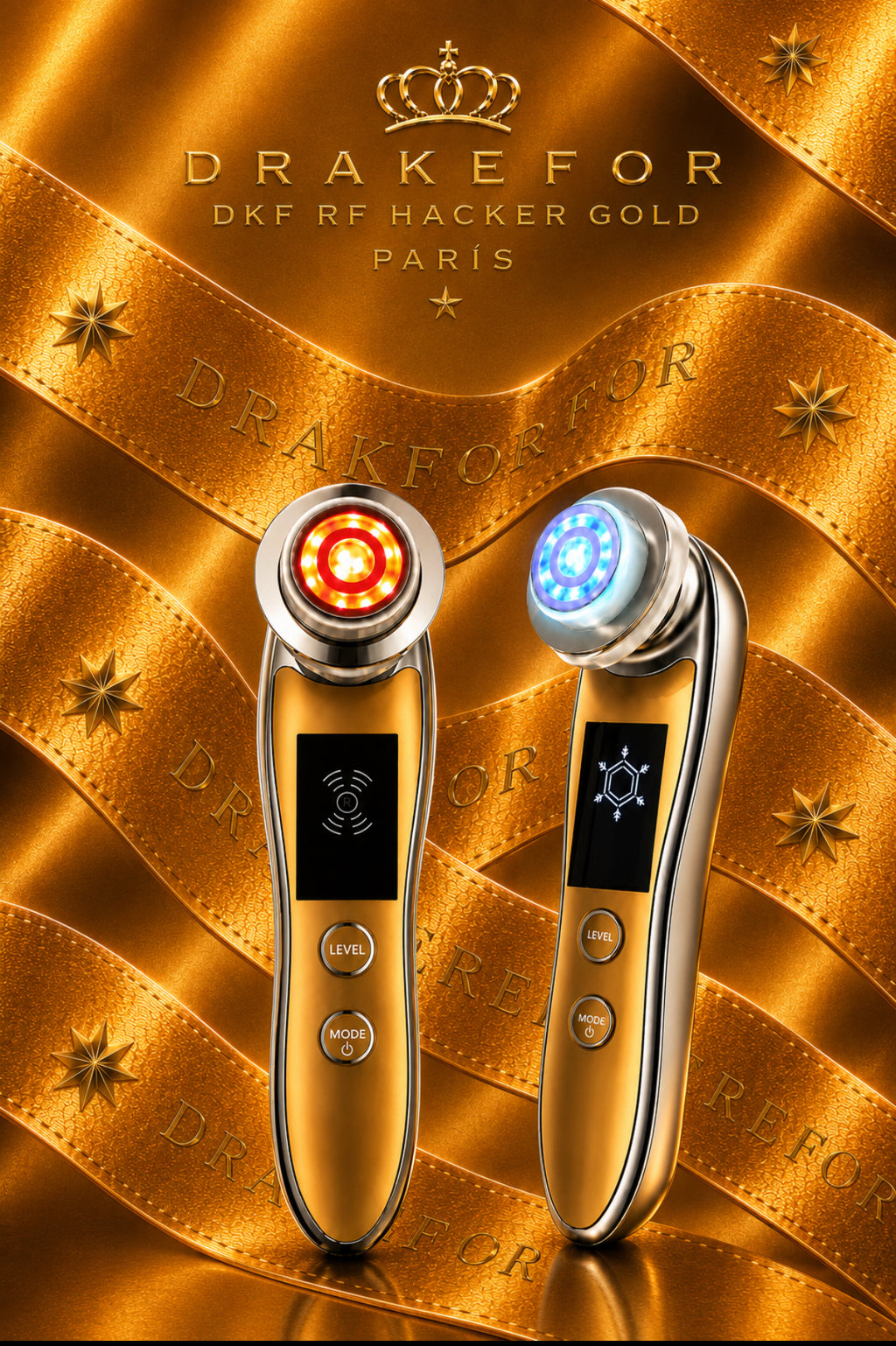 Hacker Gold de Drakefor | Dispositivo facial de radiofrecuencia y EMS 7 en 1