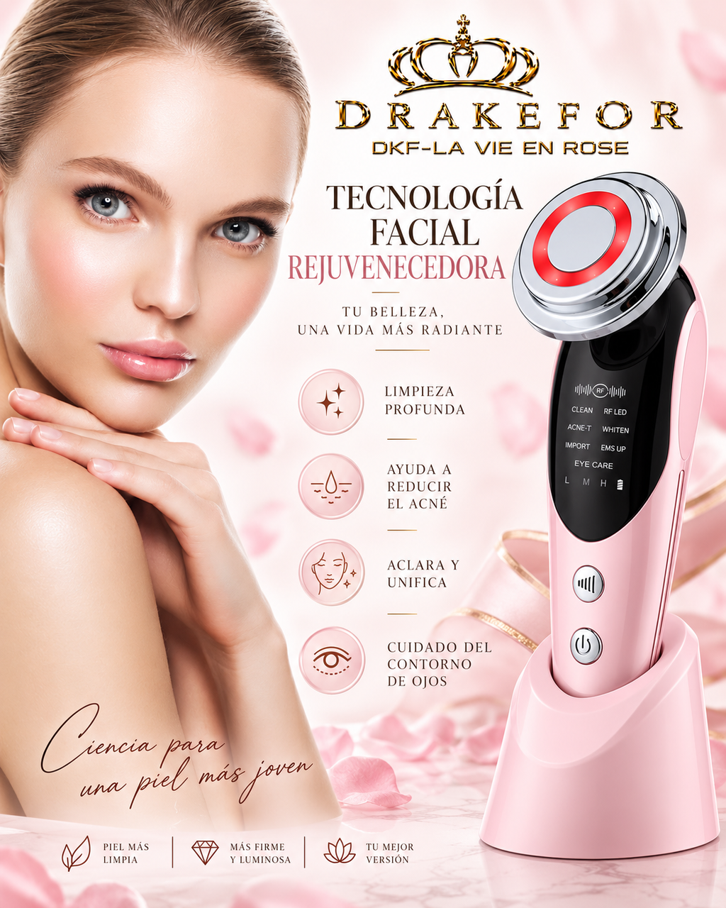 Dispositivo de belleza , limpieza ,lifting Facial y SPA EMS 7 en 1 DKF- LA VIE EN ROSE