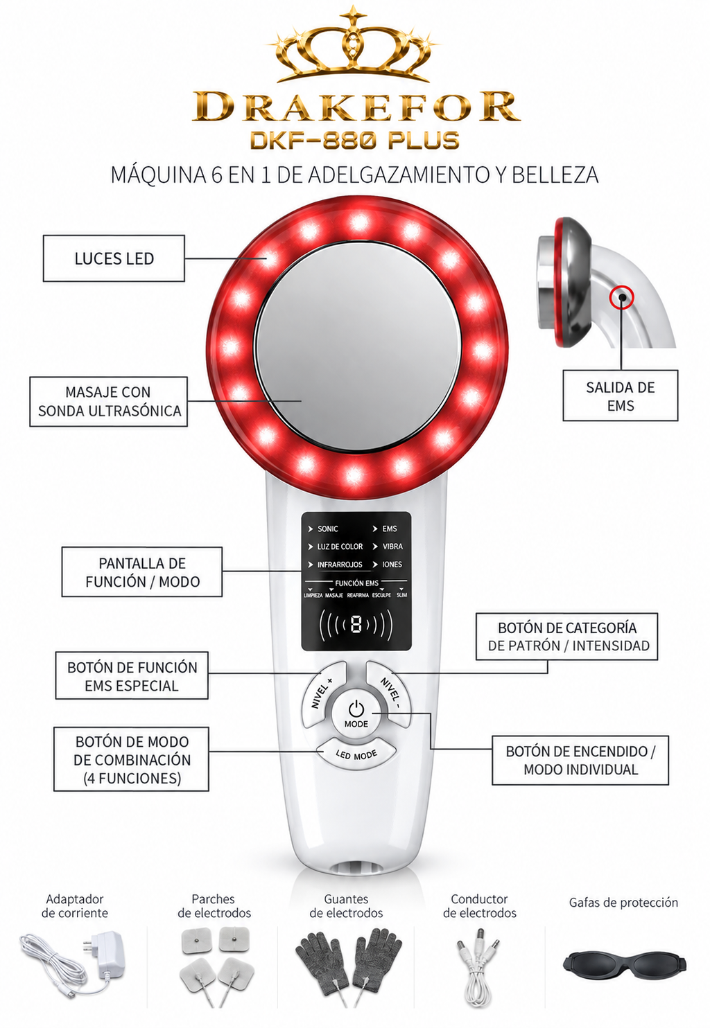 Drakefor DKF-880 X | Dispositivo Facial y Corporal 6 en 1