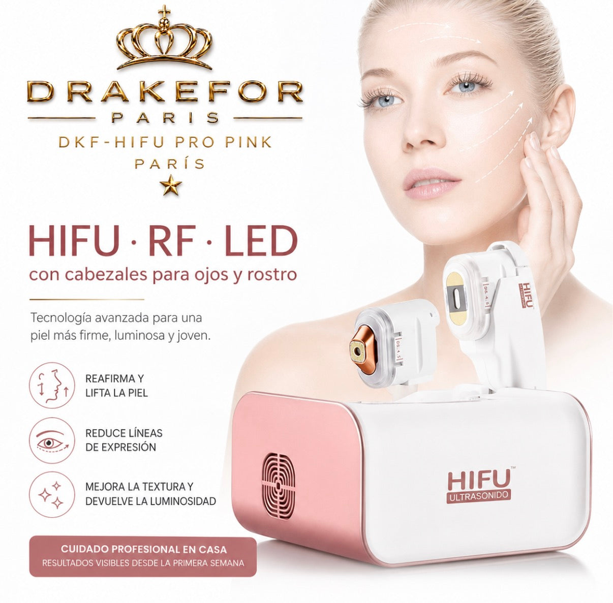 Máquina Profesional de Rejuvenecimiento Facial HIFU Drakefor DKF-HIFU SEMI PRO PINK