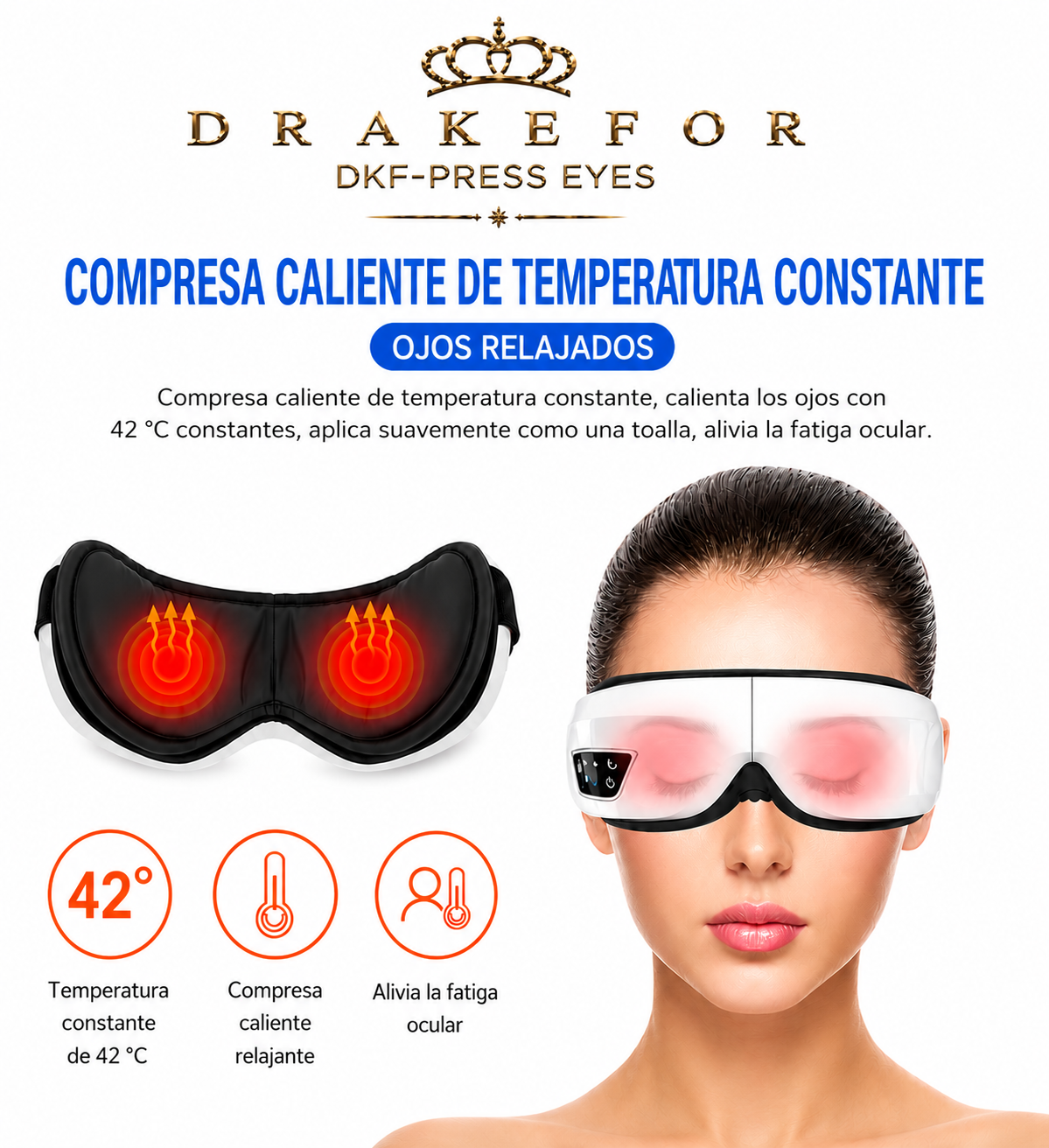 DKF-MASK PRESS IA relaxation glasses for facial-eye pressotherapy, Bluetooth music and Drakefor heat