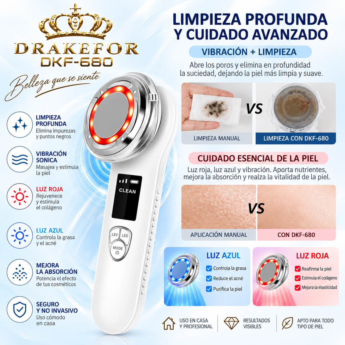 Dispositivo facial 5 en 1 con EMS y LED Drakefor DKF-680 |