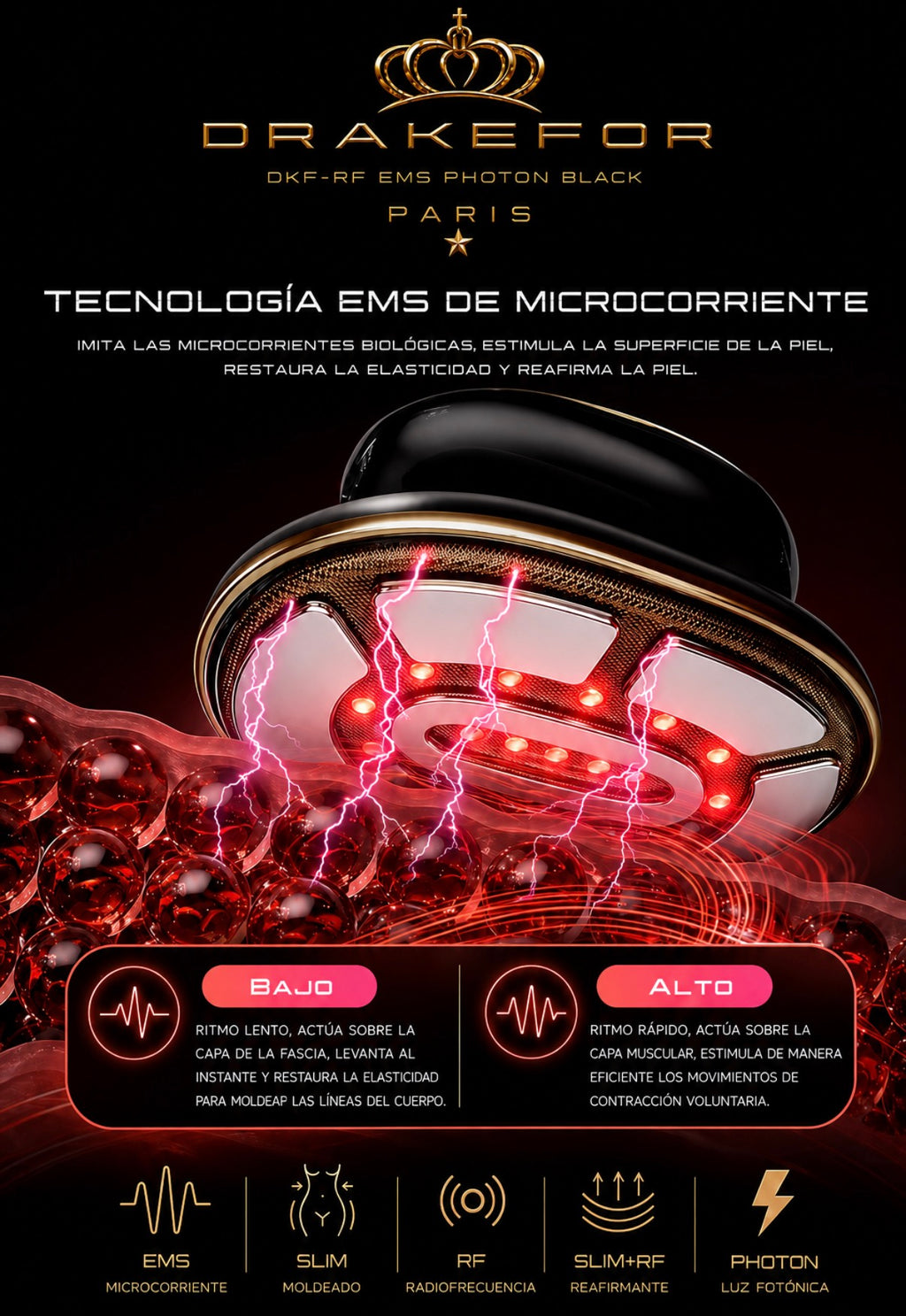 Dispositivo de modelado y reductor de grasa DKF-RF EMS Photon Black Paris