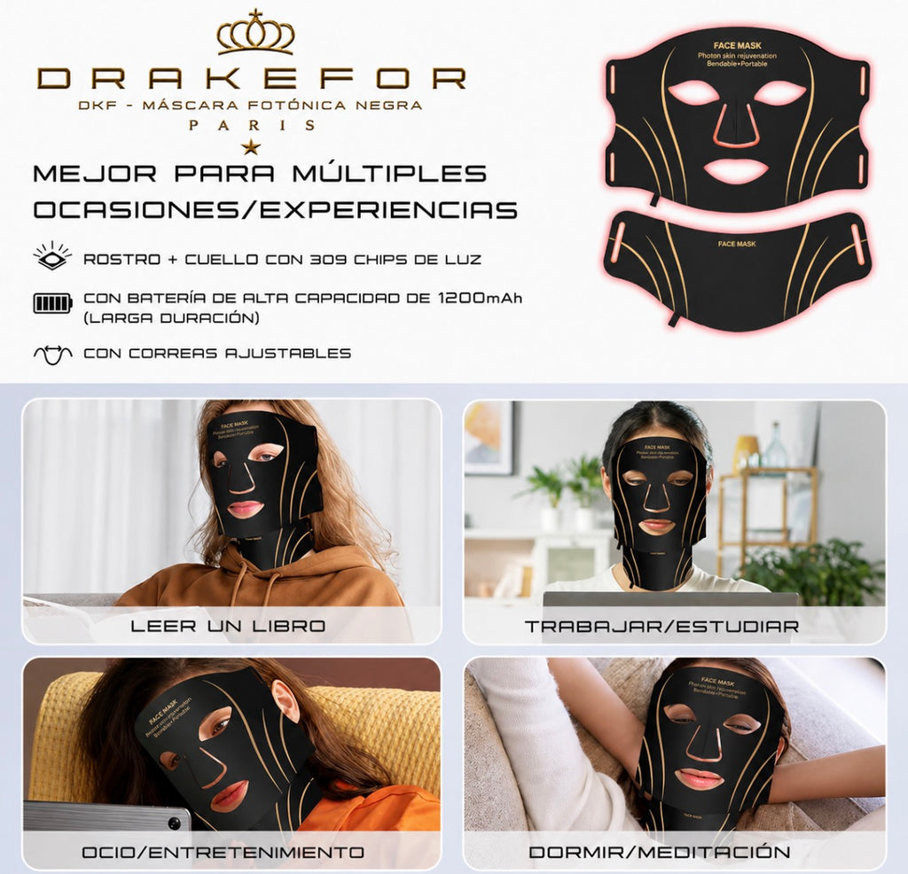 Máscara Fotónica LED de 7 Colores para Rostro y Cuello Drakefor