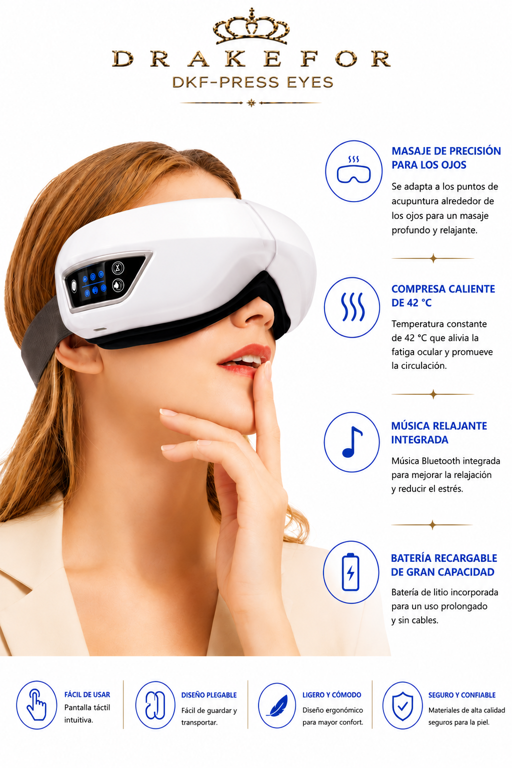 DKF-MASK PRESS IA relaxation glasses for facial-eye pressotherapy, Bluetooth music and Drakefor heat