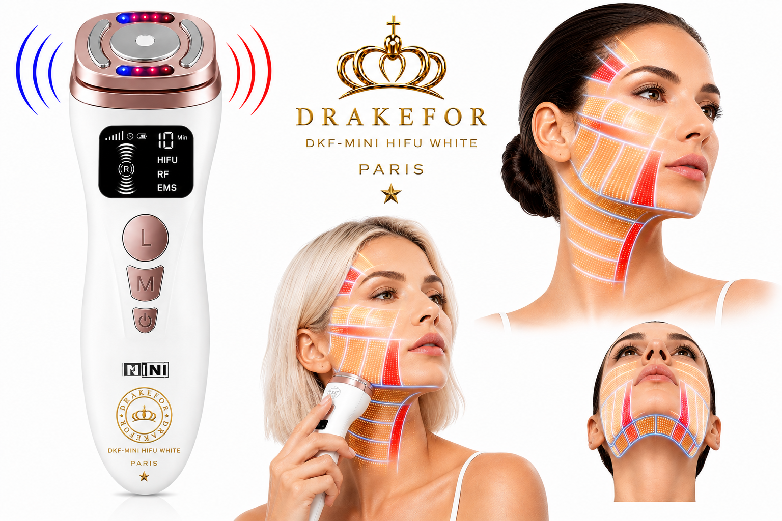 Dispositivo HIFU + RF + EMS Rejuvenecedor Facial Drakefor DKF-MINI HIFU RF LIGHT THERAPY HOME