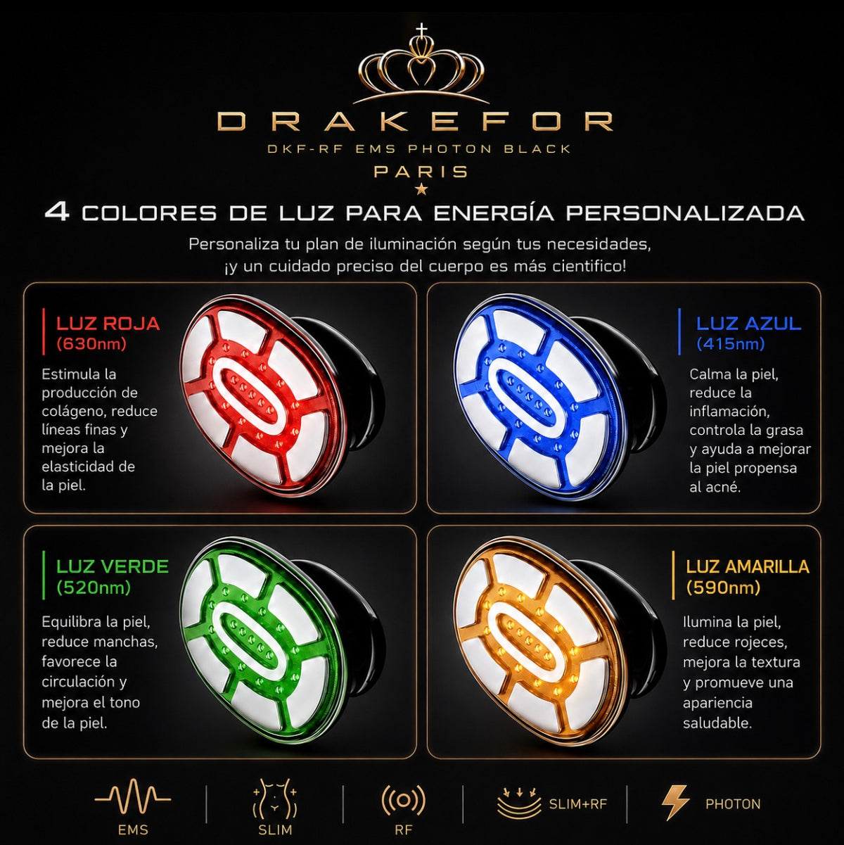 Dispositivo de modelado y reductor de grasa DKF-RF EMS Photon Black Paris