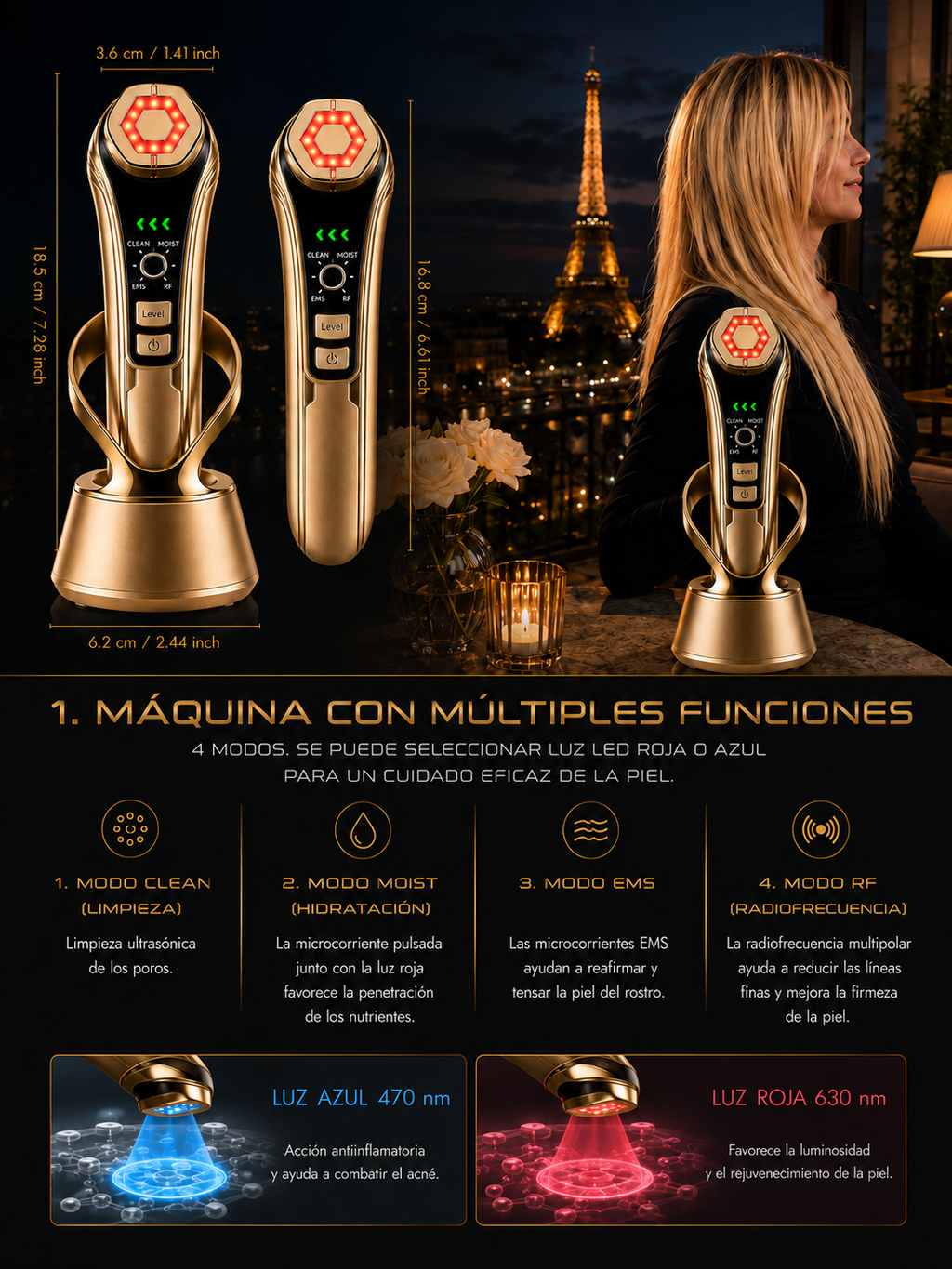 Dispositivo de Radiofrecuencia de Lujo DKF RF Luxe Gold | Lifting Facial y Antiedad
