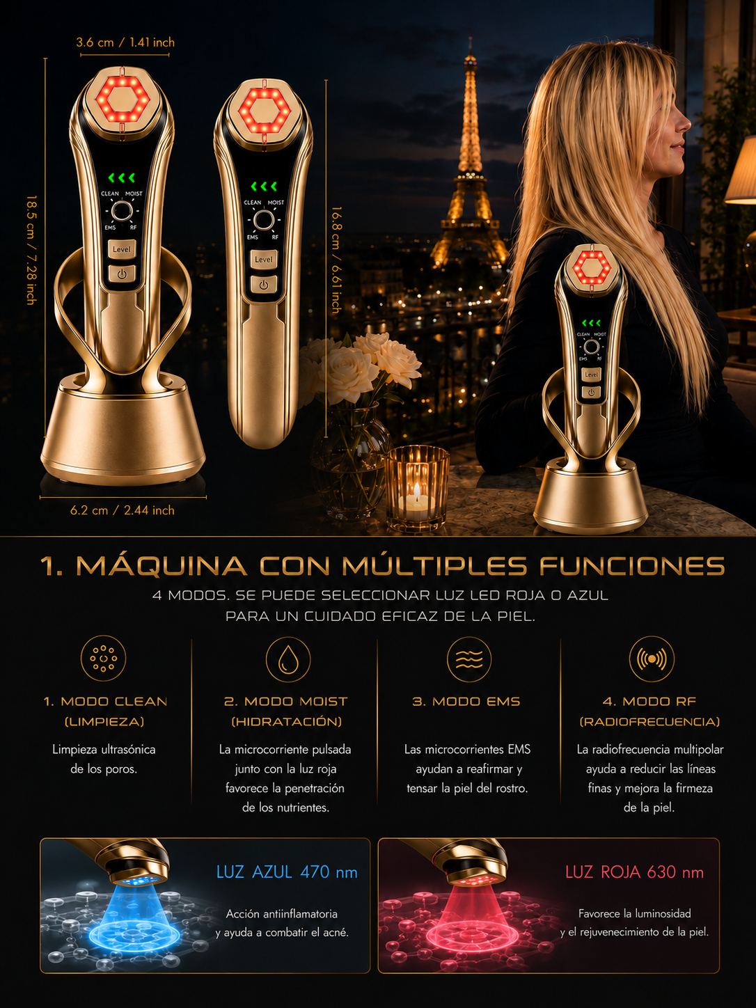 Dispositivo de Radiofrecuencia de Lujo DKF RF Luxe Gold | Lifting Facial y Antiedad