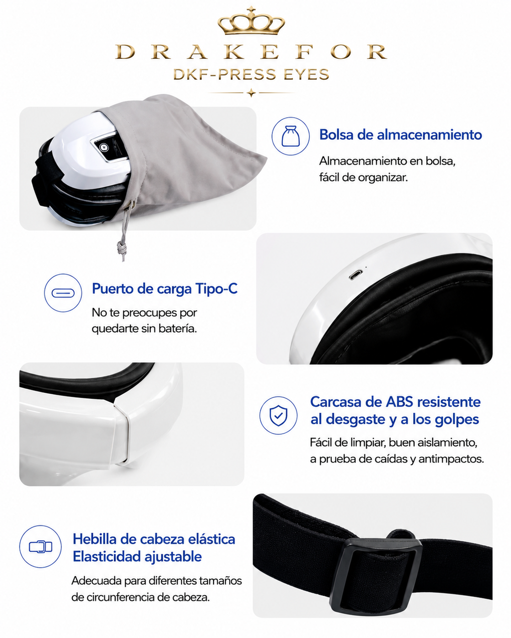 DKF-MASK PRESS IA relaxation glasses for facial-eye pressotherapy, Bluetooth music and Drakefor heat