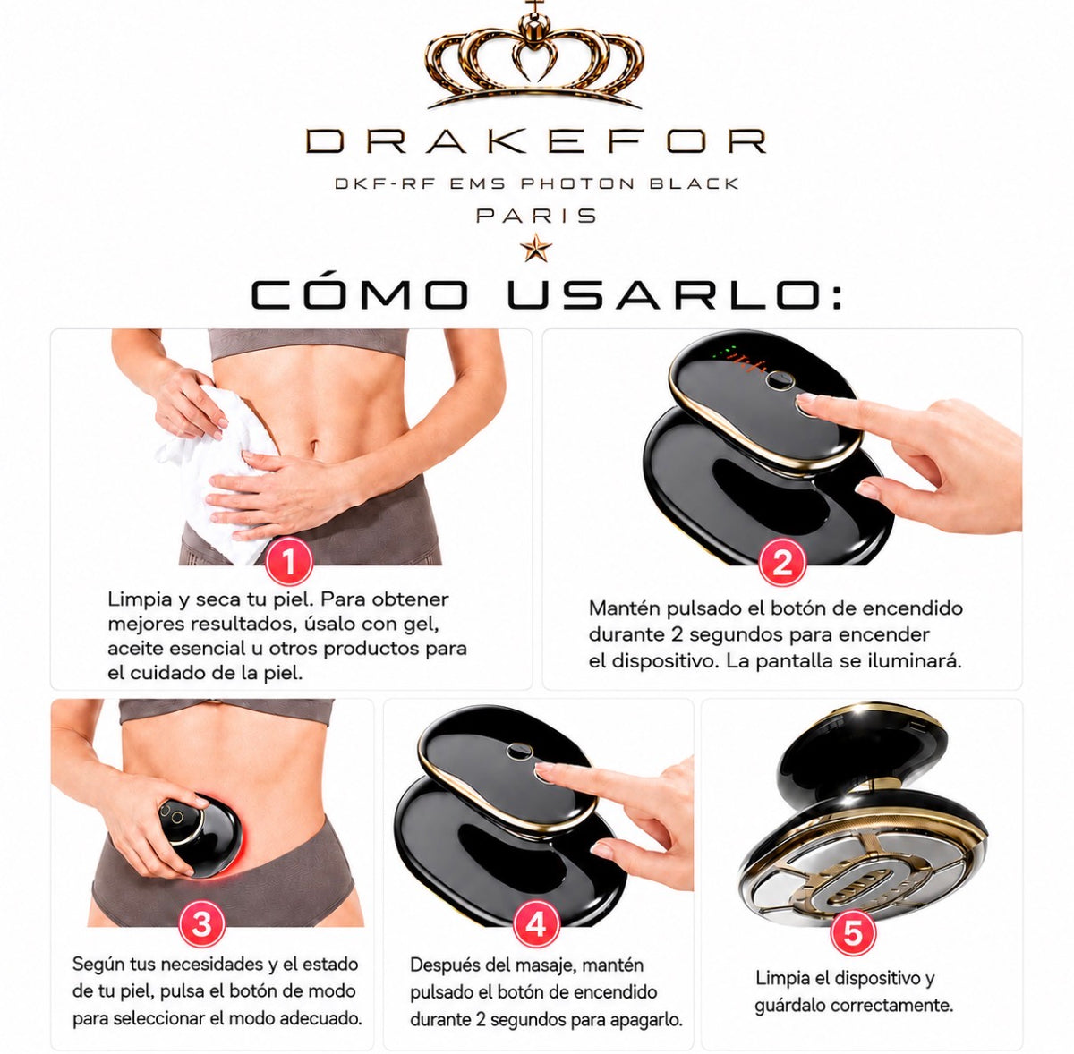 Dispositivo de modelado y reductor de grasa DKF-RF EMS Photon Black Paris