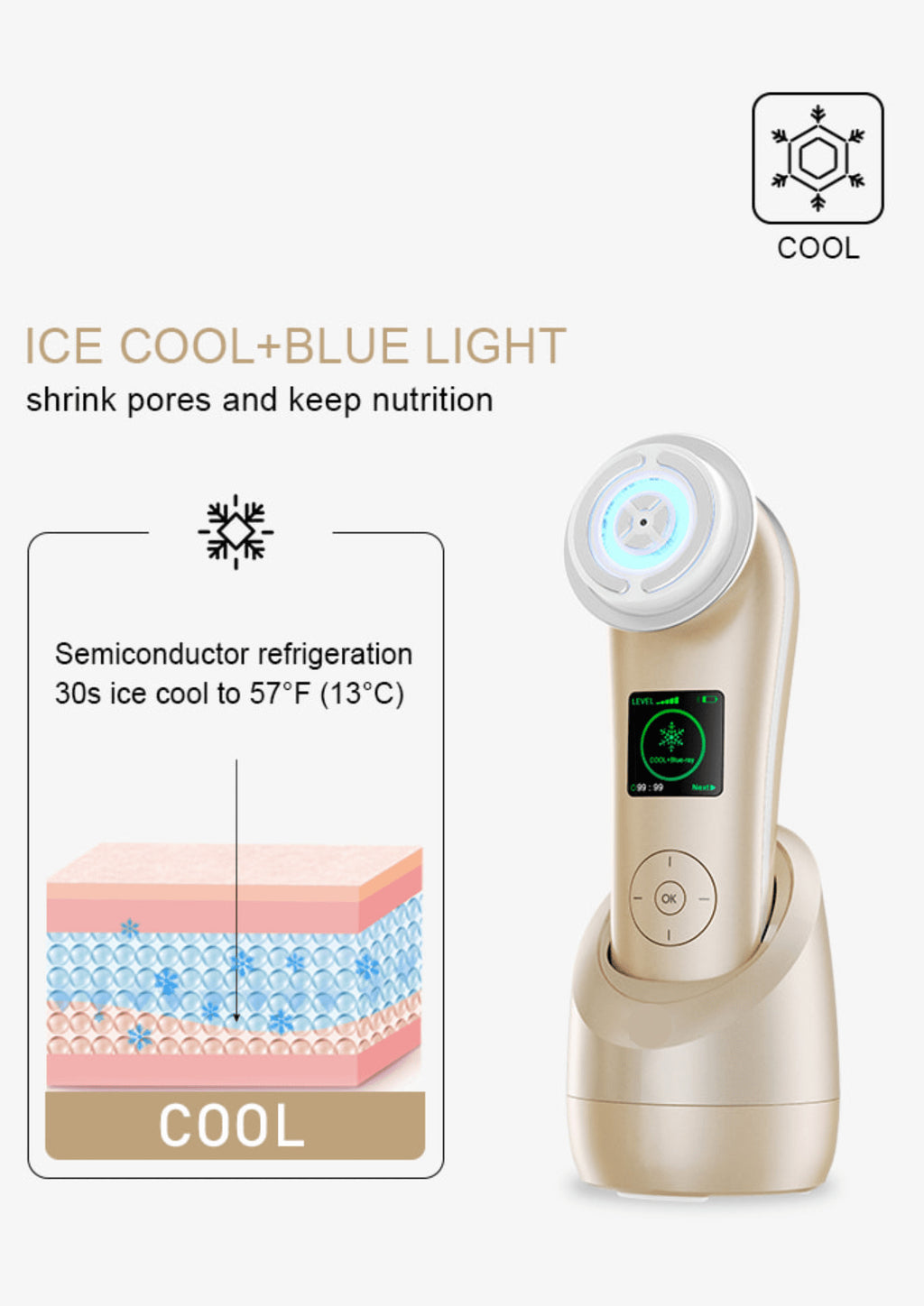 Dispositivo multifunción facial y corporal de belleza extrema por radio frecuencia Drakefor DKF-NANOSKIN INTELIGENT GOLD & APP
