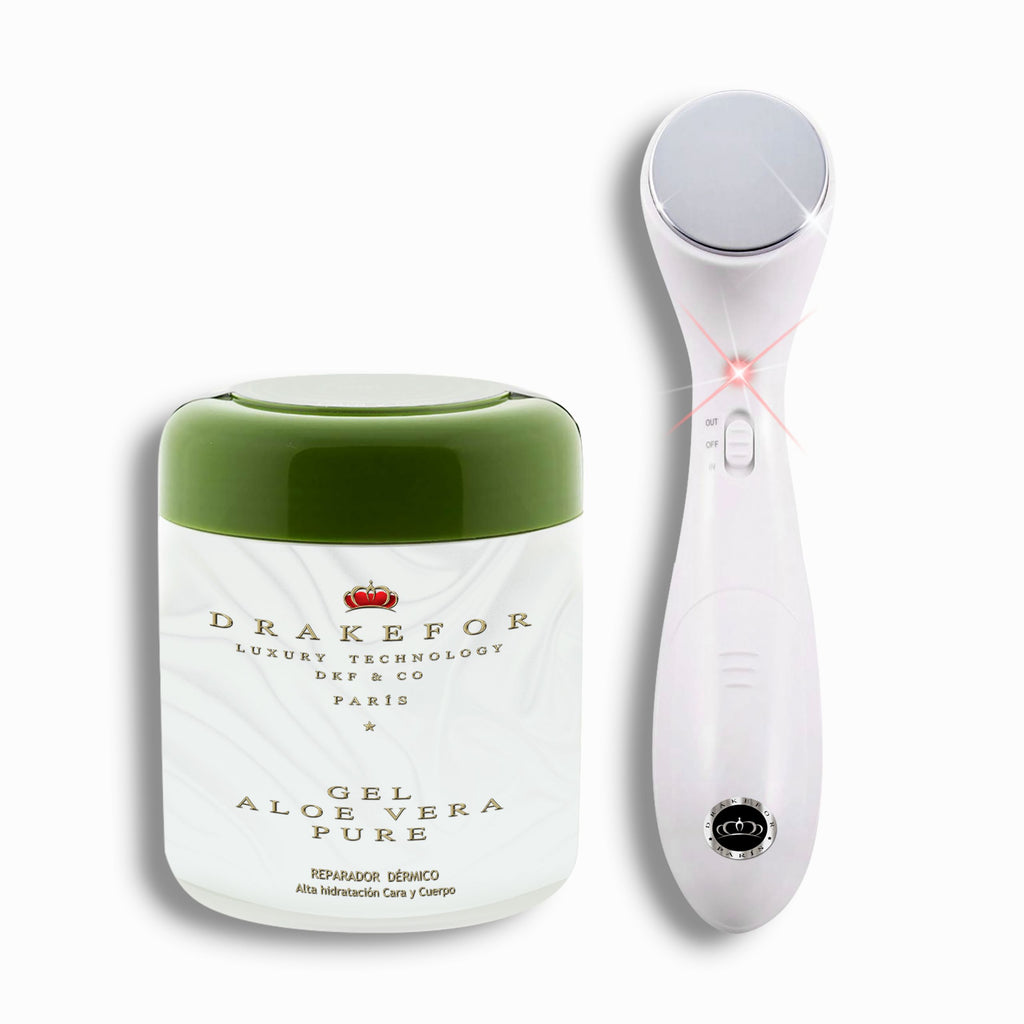 Lote de masajeador facial DKF-408 y Gel Aloe Vera Pure 100% Canario Drakefor