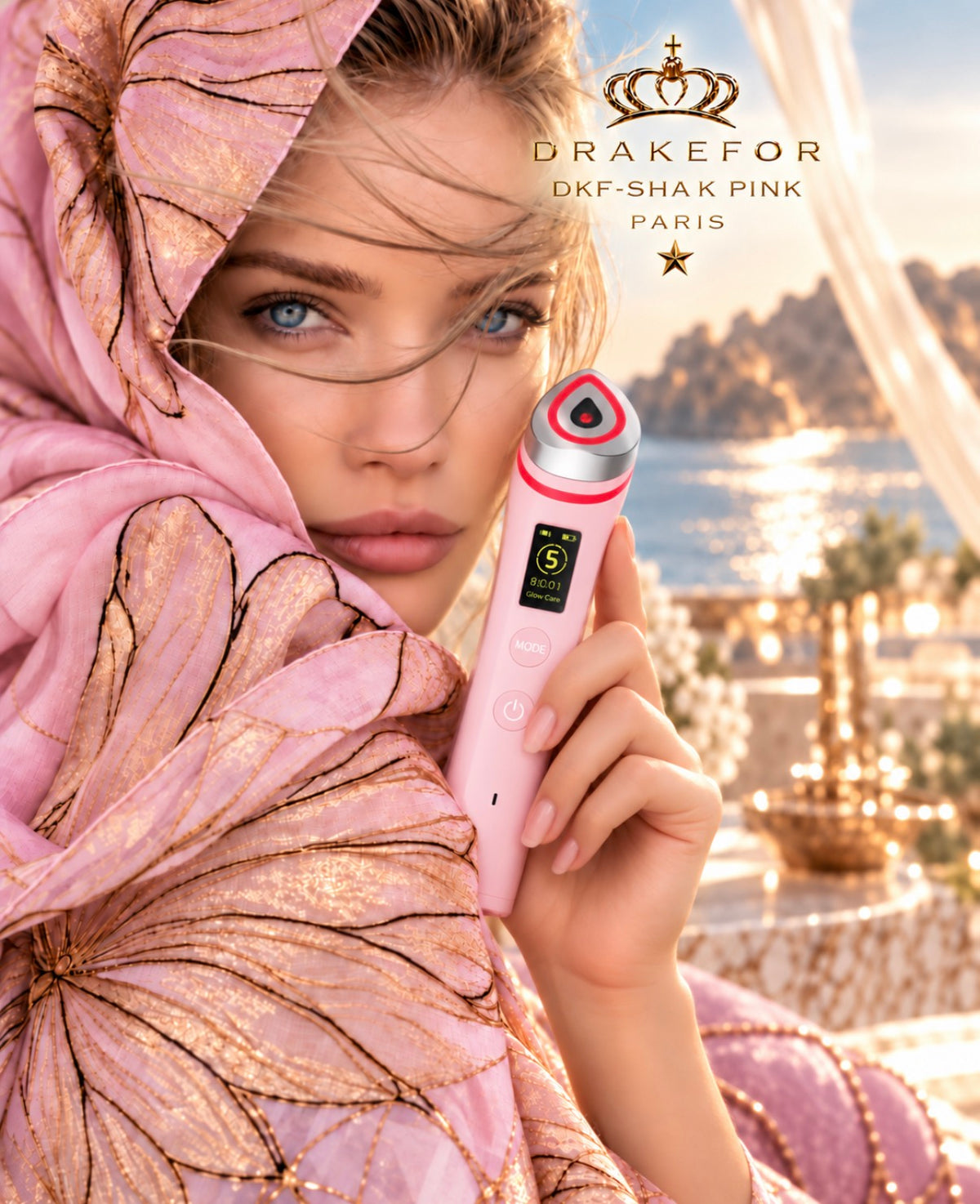 Dispositivo facial y de cuello EMS y LED DKF Shak Rose