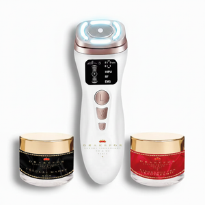 Pack 3 piezas Drakefor DKF-MINI HIFU RF – dispositivo y cremas células madre fondo blanco