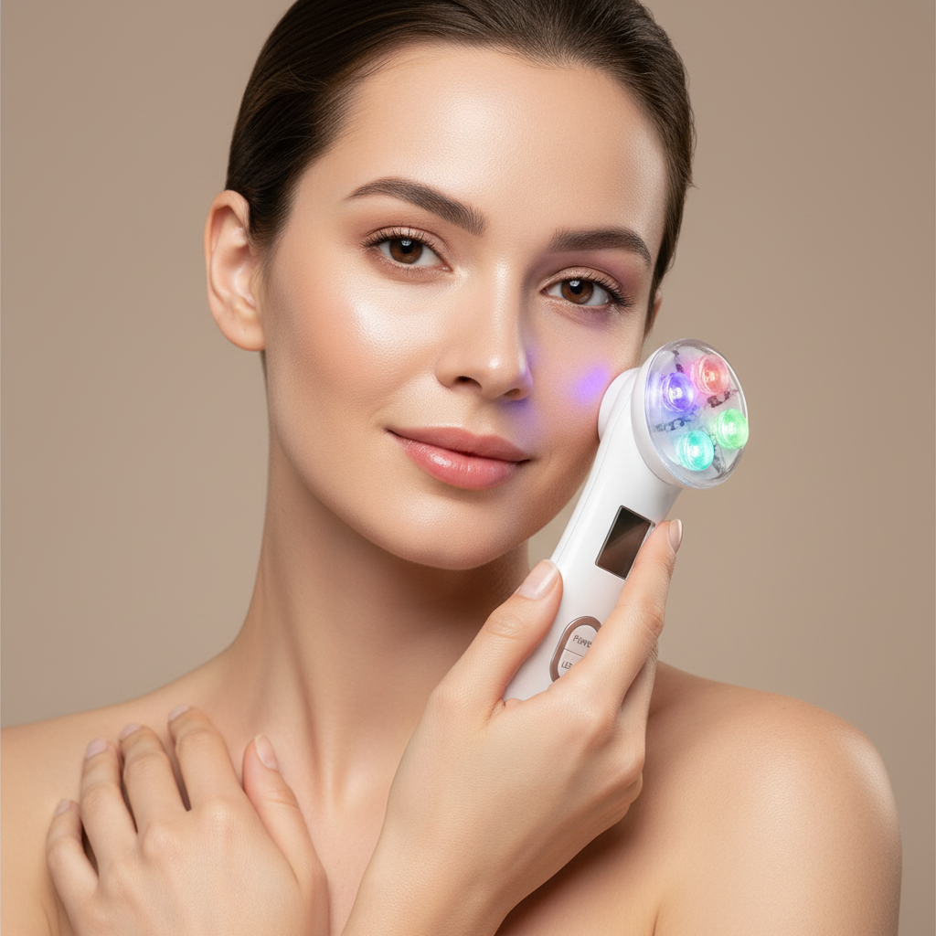 Lifestyle uso dispositivo Drakefor DKF-9905 – tratamiento facial LED