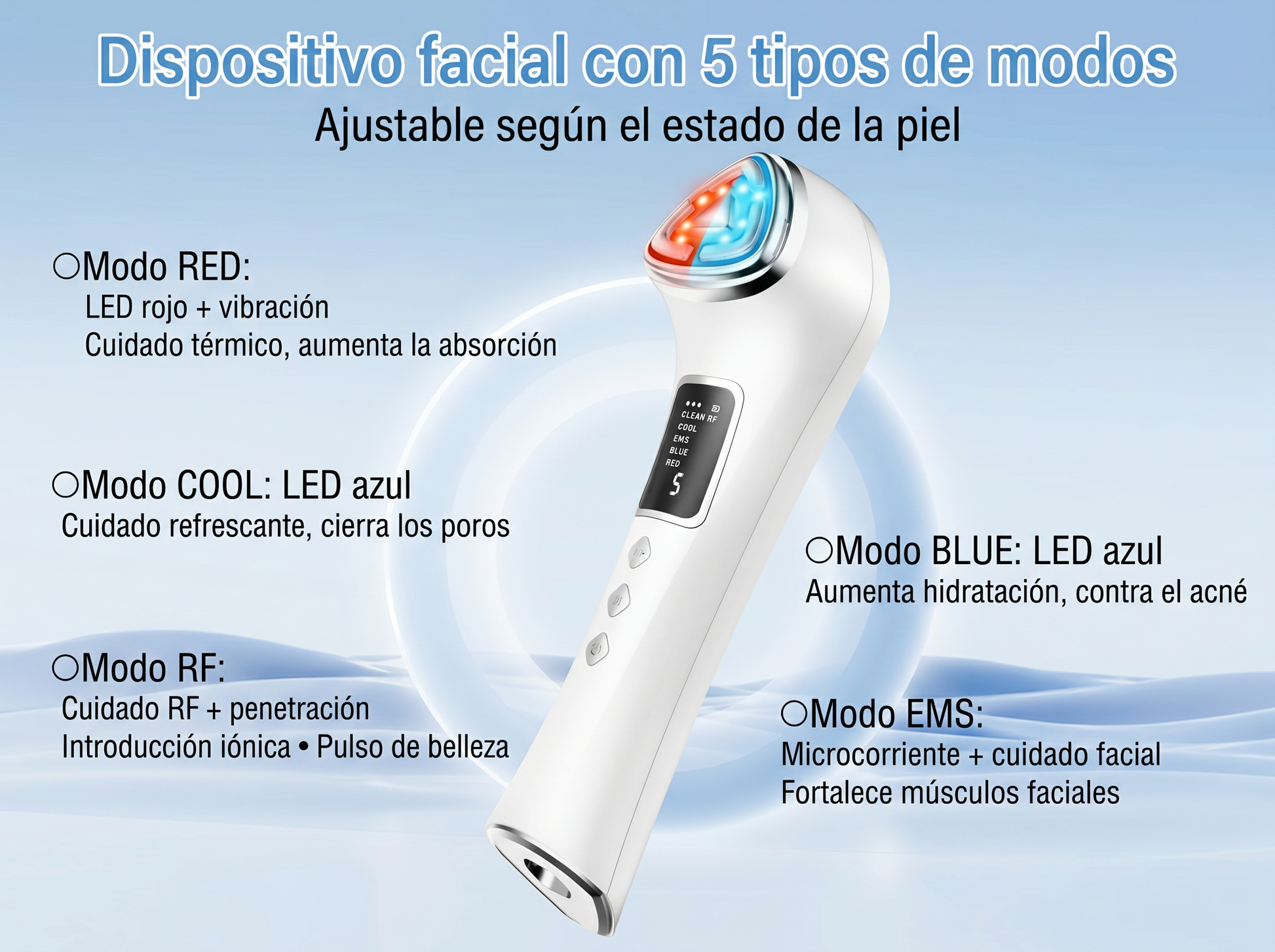 Dispositivo Facial Profesional 5D RF EMS LED - Tecnología Antiedad Premium Drakefor DKF-STAR WHITE